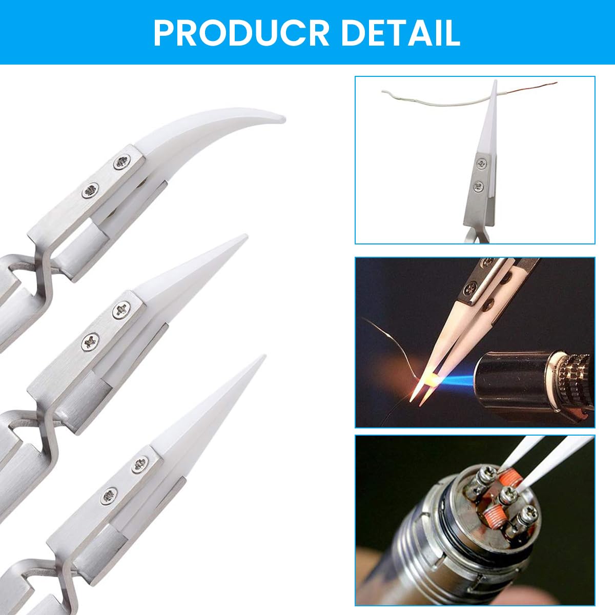 Serplex Electronics Tweezers 3pcs for PCB and 3D Printing featuring Heat Resistant Non Conductive Ceramic Tips