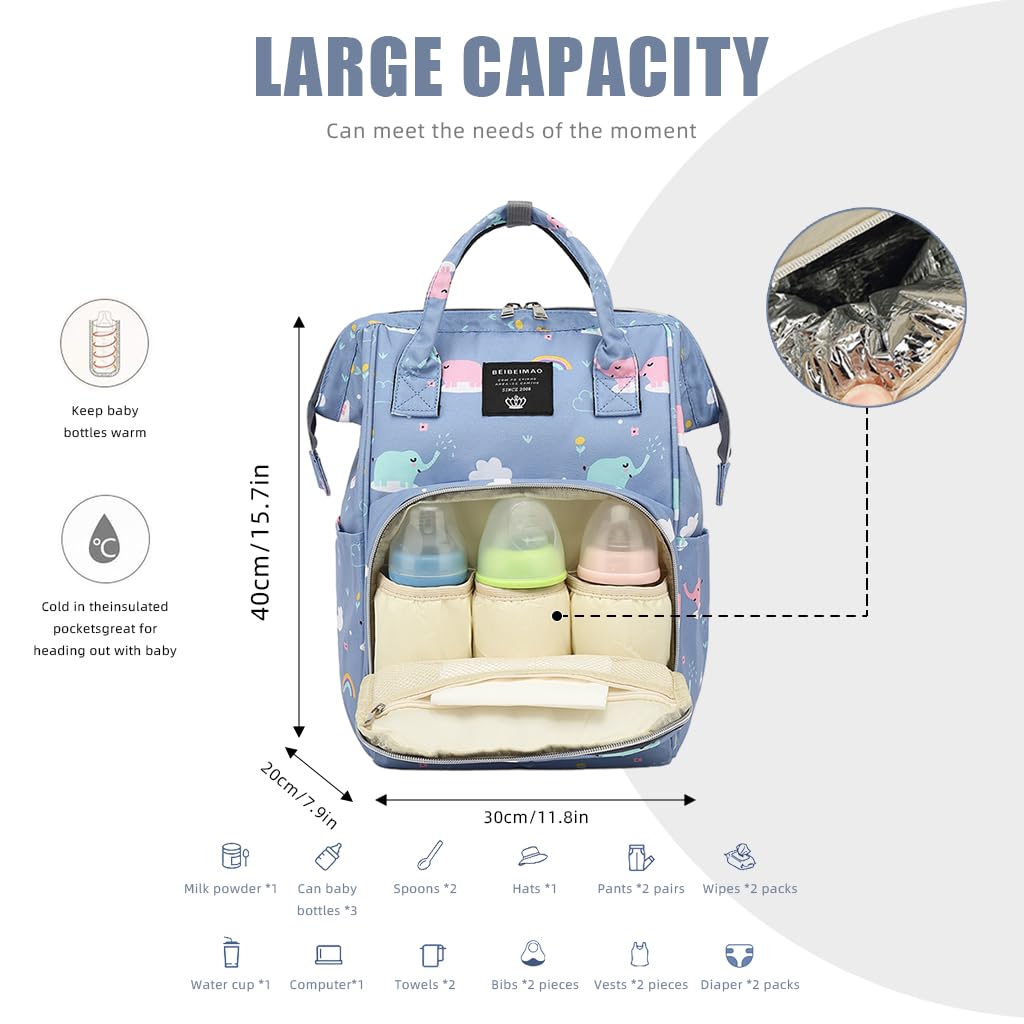 SNOWIE SOFT Diaper Bag Backpack for Travel with USB Port and 30×20×20 cm Large Capacity | Includes Insulated Bottle Pouch and Stroller Hooks