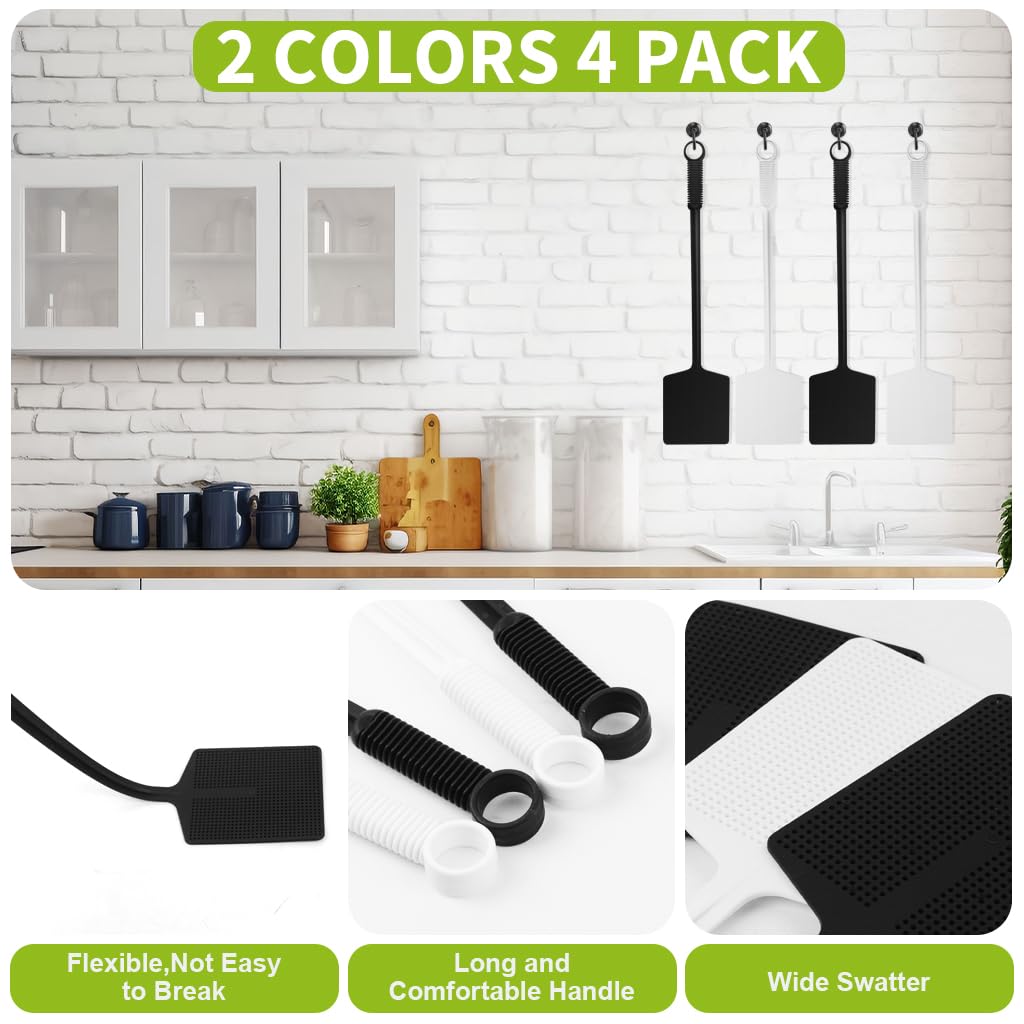 Supvox Fly Swatters for Home and Outdoor with 17.5 in Long Handle & Ergonomic Grip | 4 Pcs