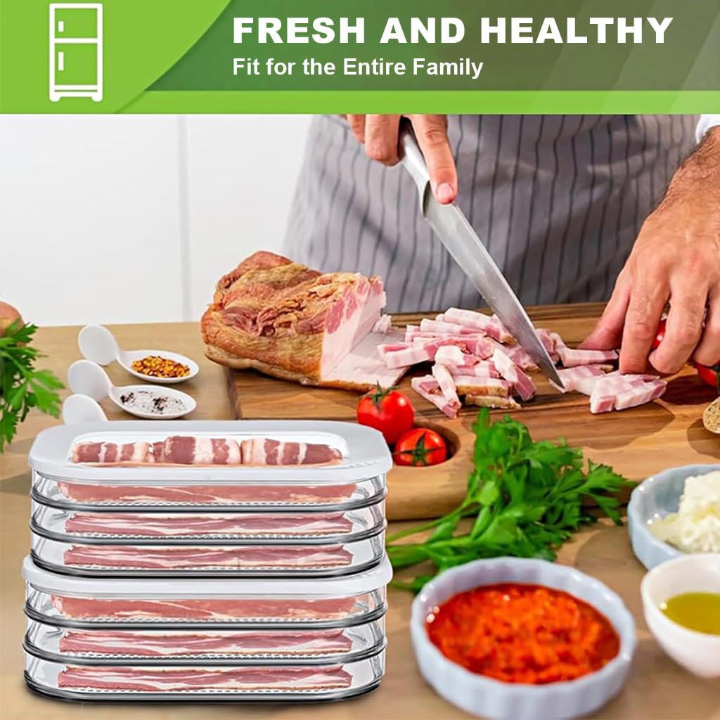 Supvox® Food Storage Container with Lid, BPA Free PET Food Grade Raw Meat Container Fresh Food Prep Tray Triple Layer Transparent Stackable Fresh Box for Cold Cuts, Deli, Chicken Breast, 22.5x16x8.5cm