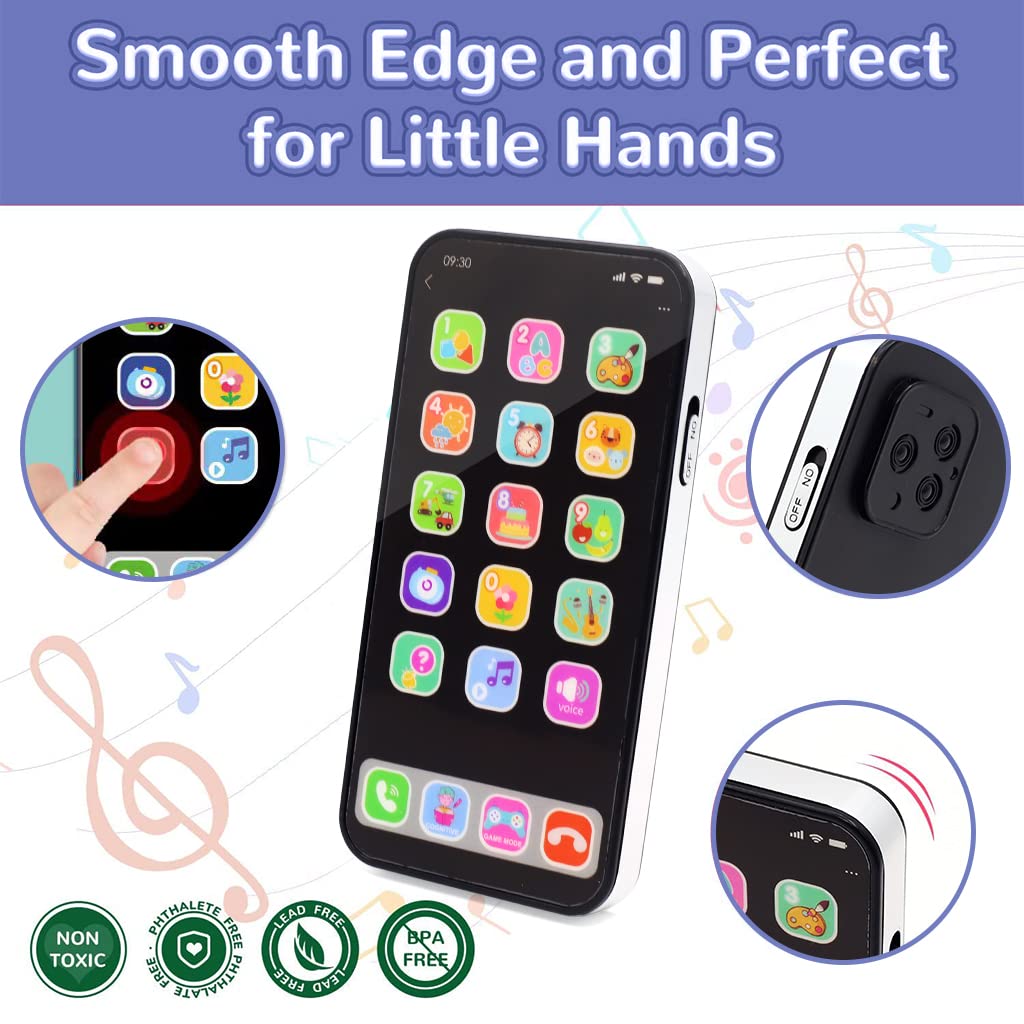 PATPAT Kids Phone Toy with 19 Buttons for Learning and Music | Battery Powered Black