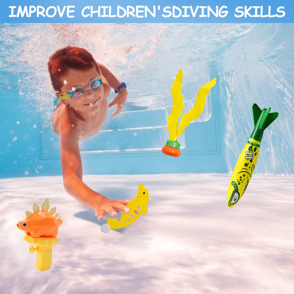 PATPAT Pool Toys for Kids with 27PCS Diving Rings and Pirate Treasures | Fun Summer Water Play Set