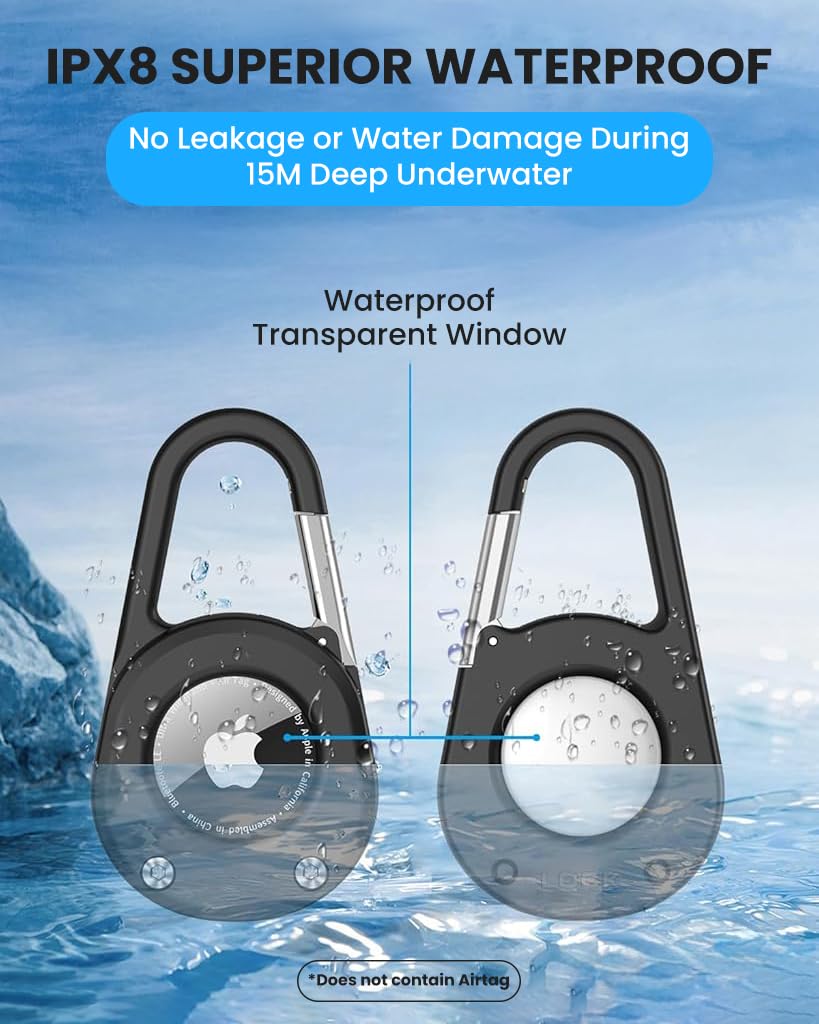 ZORBES AirTag Holder Keychain for Travel and Pets with Screw Lock Carabiner Clip | Hard Plastic Waterproof Case