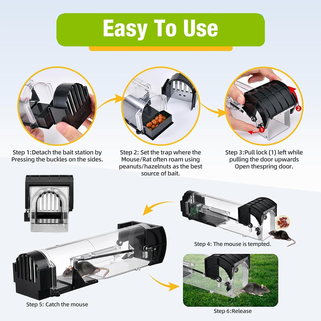 Optifit Rat Trap Cage for Indoor and Outdoor Use with 12.4 in Channel and Quick Response | Humane Reusable Catcher