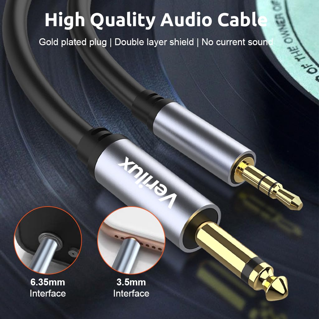 Zeitel 6.35mm to 3.5mm Stereo Audio Cable for Guitar and Amplifier featuring 10ft Nylon Cord | 24K Gold Plated Connector