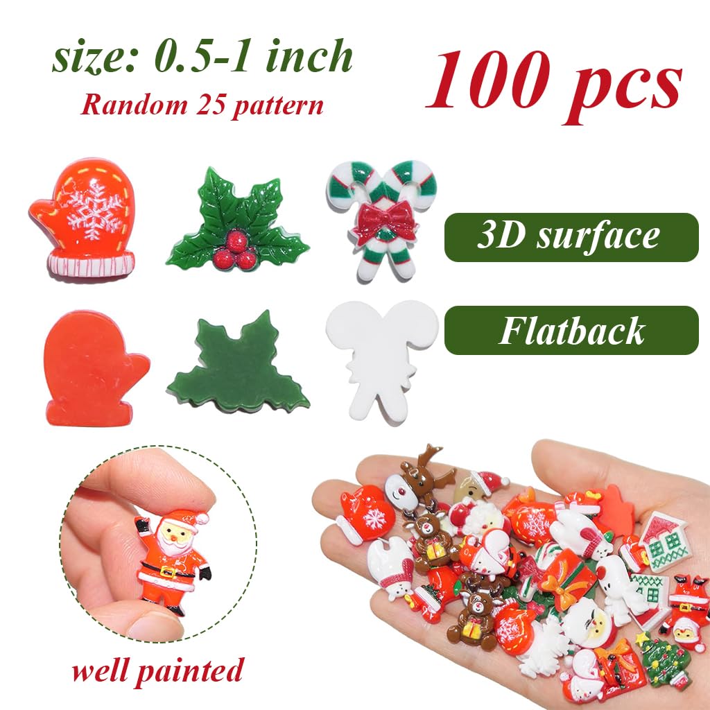 Venzina Christmas Resin Charms for Home Decorations featuring 200 pcs assorted flatback ornaments | ideal for DIY crafts and Xmas tree décor