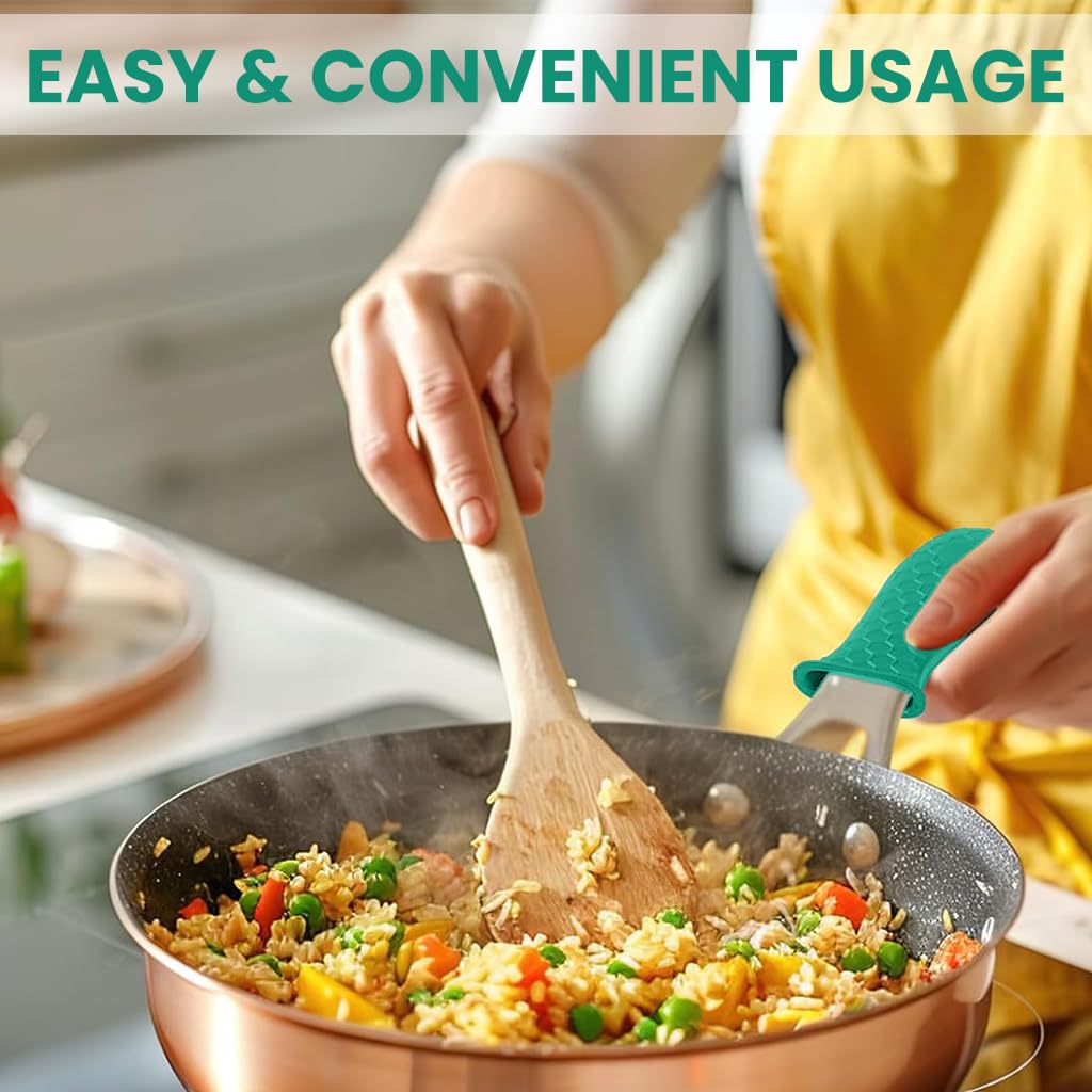 ZIBUYU Silicone Handle Grips for Cast Iron Tawa with Non Slip Ribbed Design 4 Pcs Set | Heat Resistant up to 480°F Green