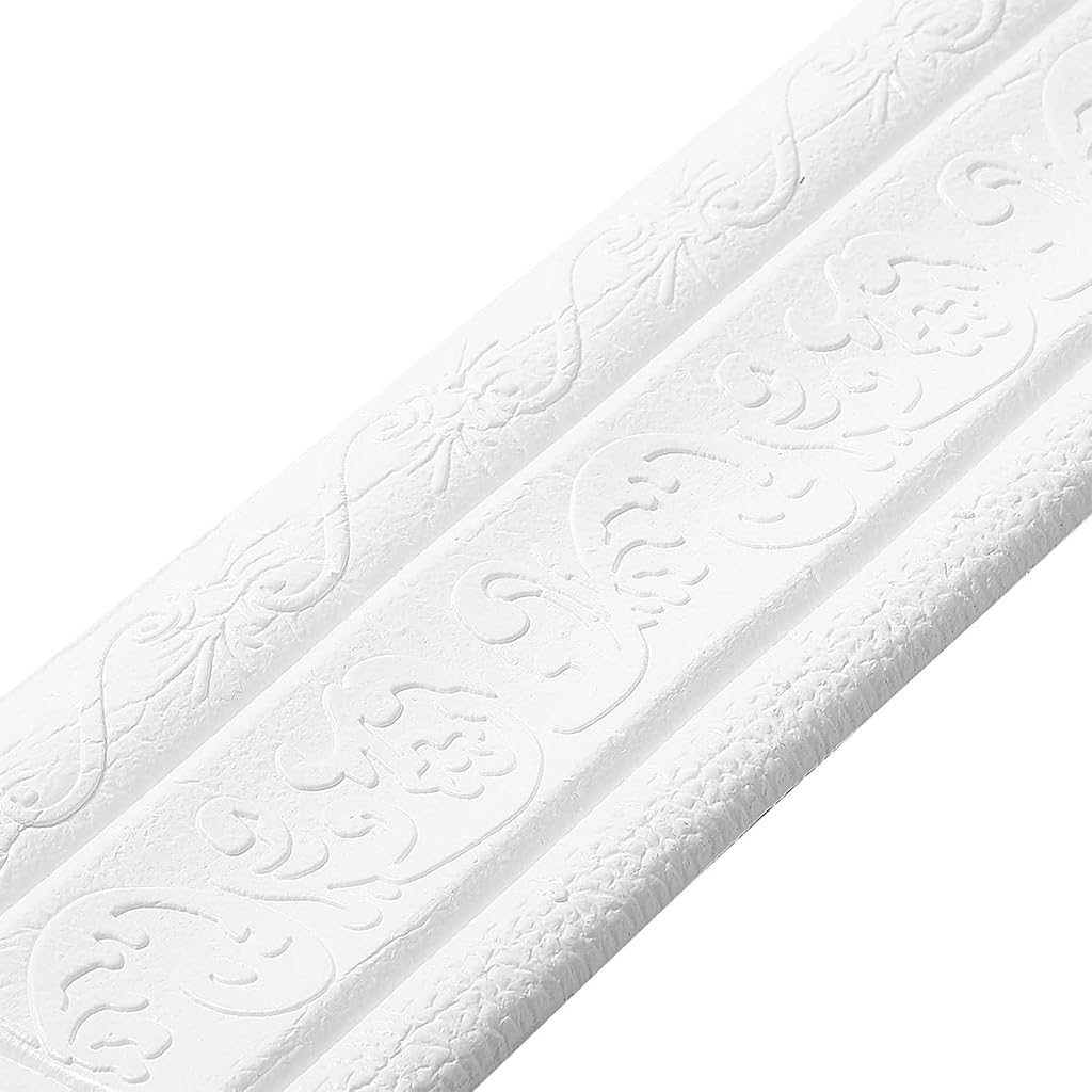 HASTHIP® Peel Stick 3D Foam Molding Trim Self Adhesive, Crown Wallpaper Border Flexible, DIY Wall Edging for Home & Hotel, Flexible Wall Base Moulding Trim Mirror Border Wall Lines, 2.3 M x 7.8 CM