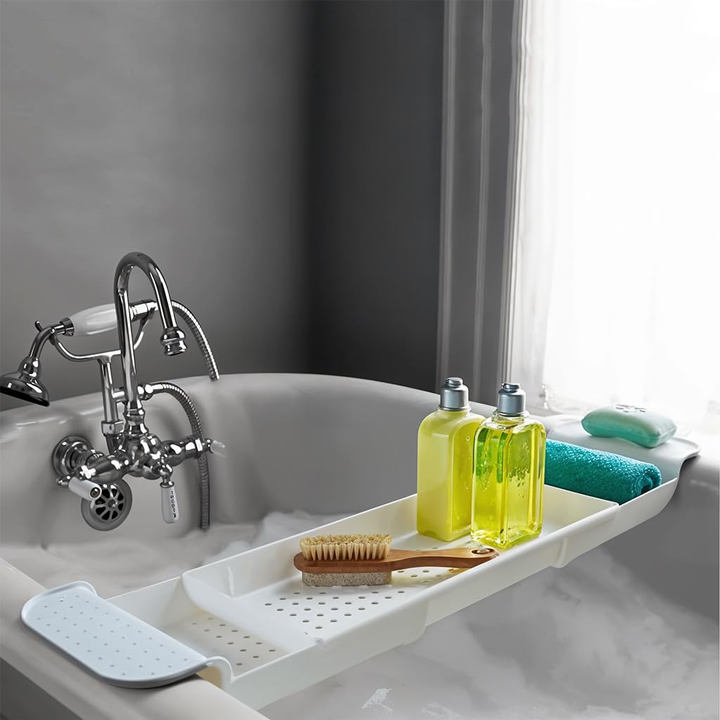 HASTHIP Expandable Bathtub Tray for Relaxing Baths featuring Adjustable 21–30 in Design | Plastic Organizer for Soap and Accessories