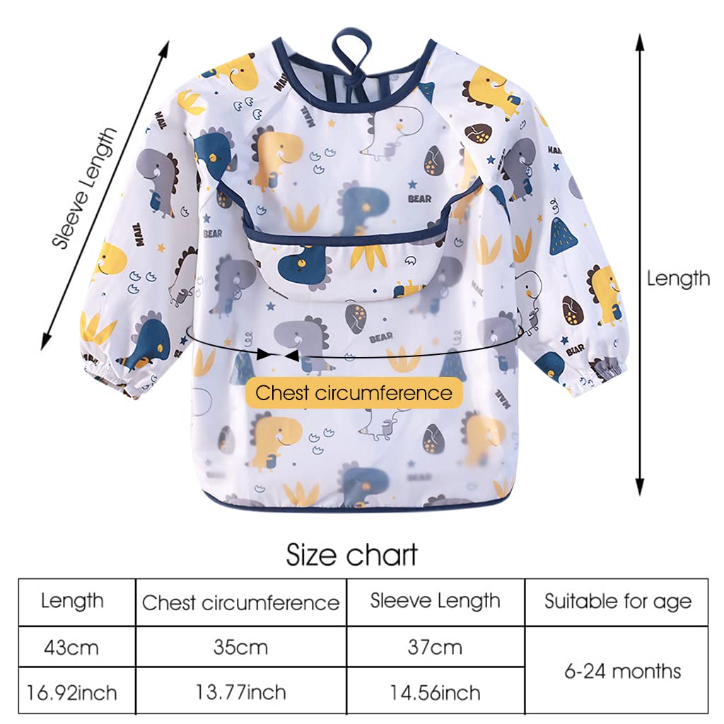 SNOWIE SOFT® Sleeved Bib Baby Bib with Pocket, Bibs for Baby Boy Girl 6 to 14 Months Baby Bib Toddler Bib Baby Apron, Smock, Waterproof Fabric, Fits Bibs for Baby Girls Boys Baby Feeding Products