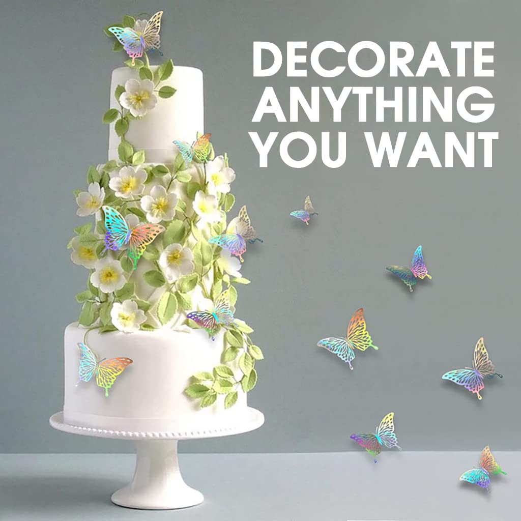 HASTHIP 3D Butterfly Wall Stickers for Home Decor with 60pcs Hollow Wings Rainbow Design