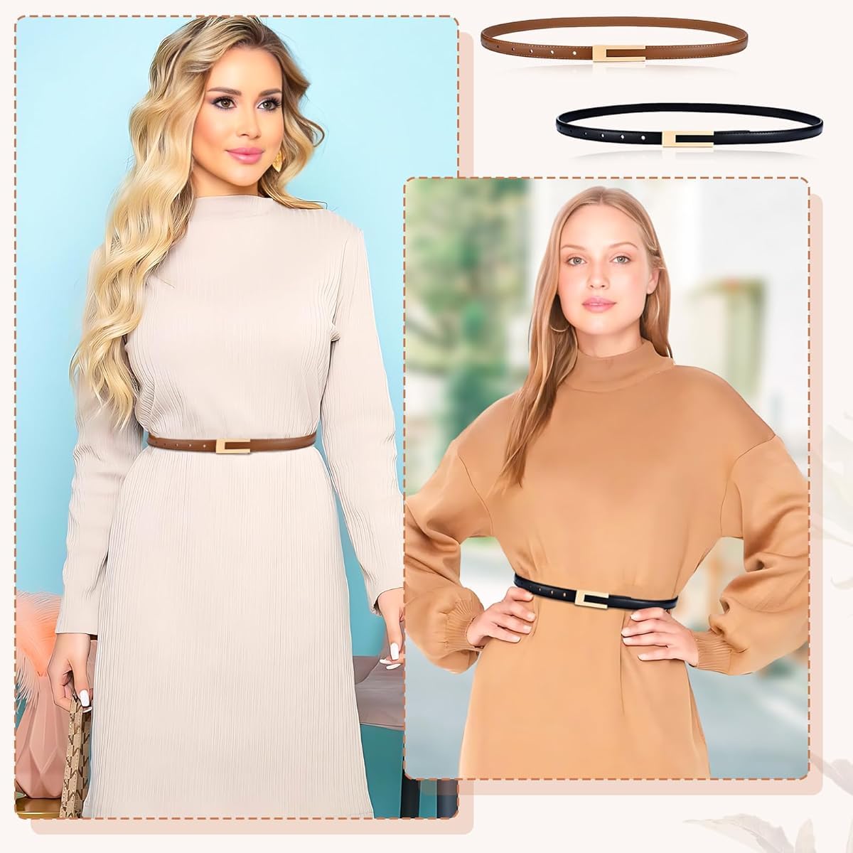 PALAY Women Belts for Jeans and Dresses featuring 40 in Adjustable Fit with Gold Buckle | Brown and Black PU Leather Waist Accessory