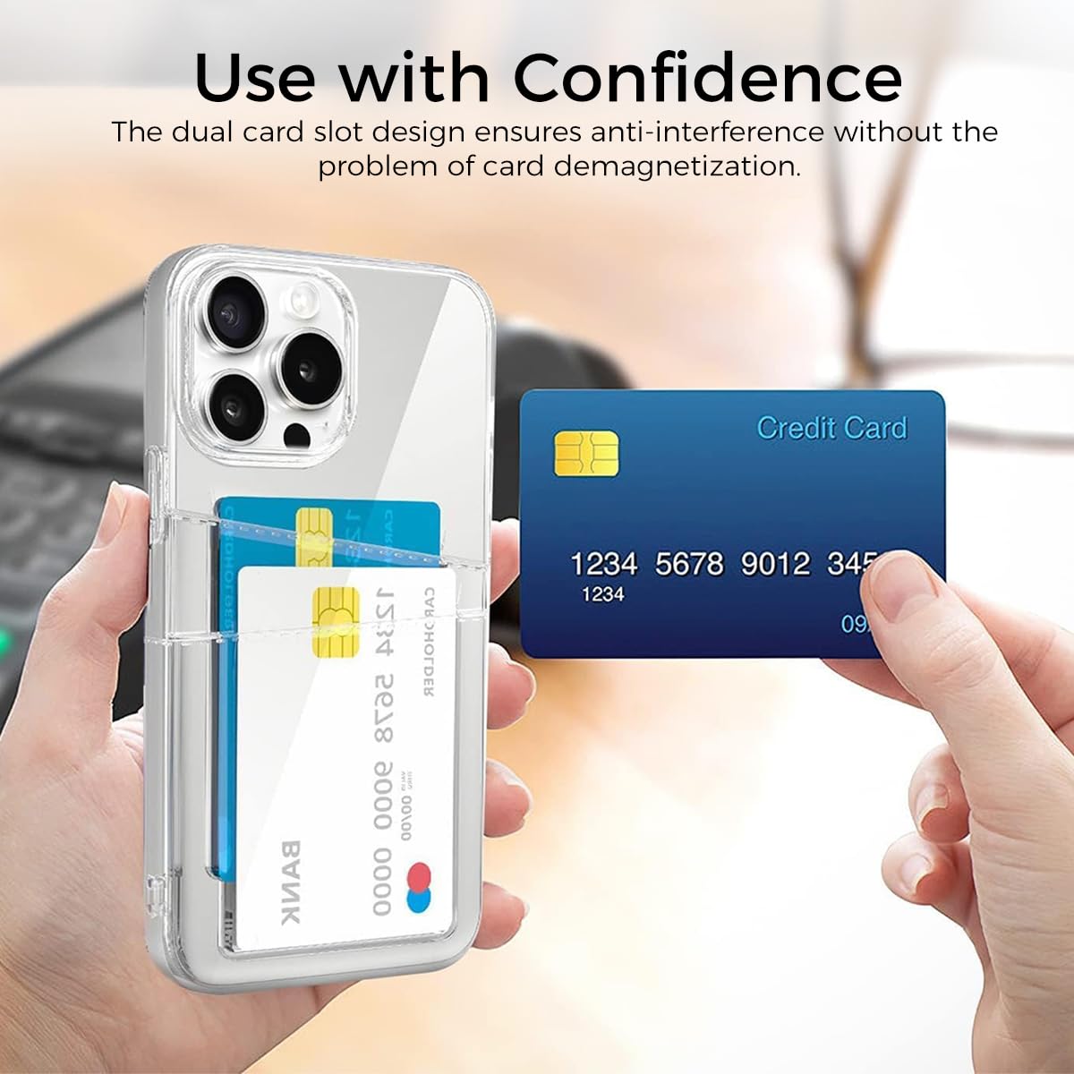 ZORBES Phone Case for iPhone 15 Pro Max with 2 Card Holder and 2mm Lens Protector | Clear Soft TPU Cover