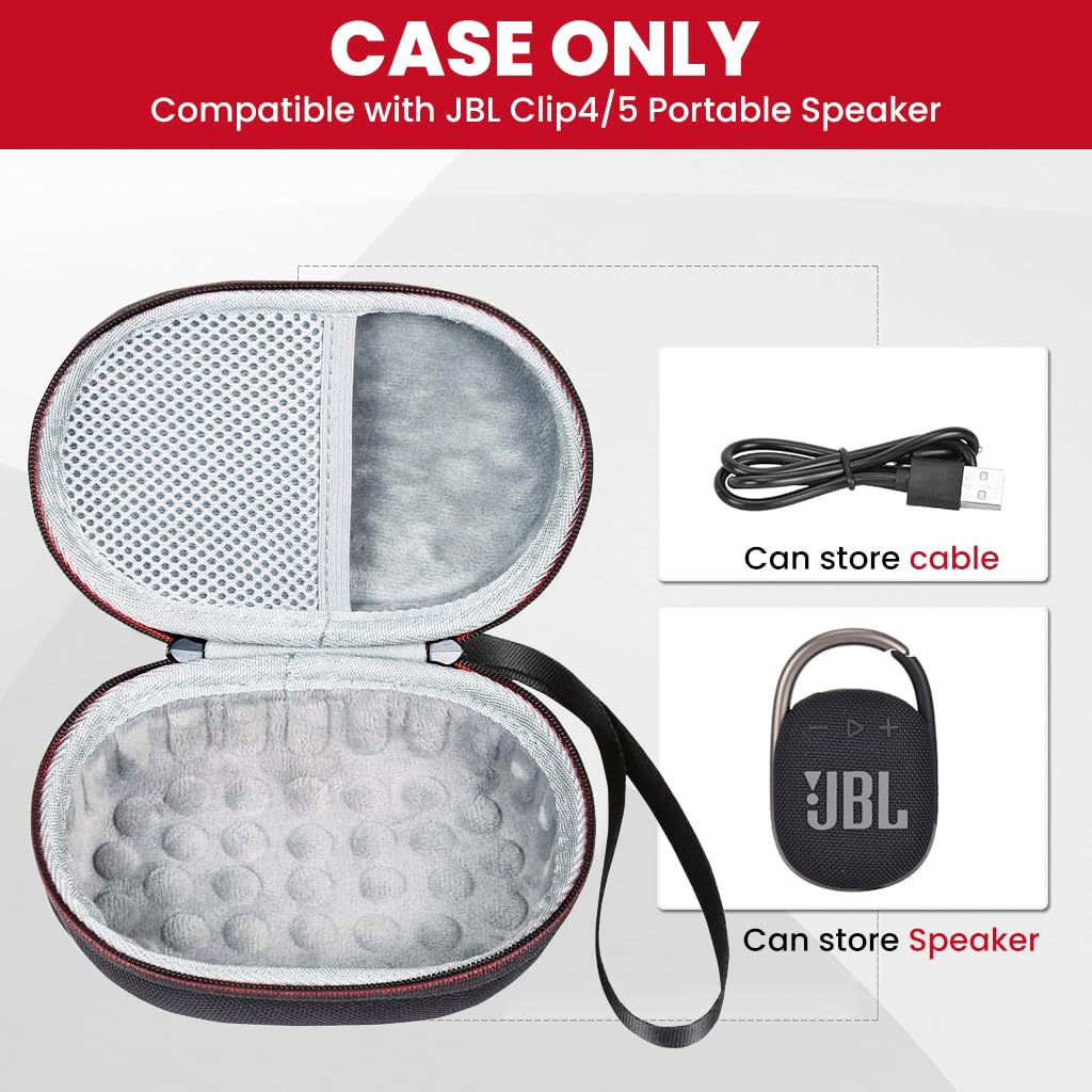 ZORBES Speaker Storage Bag for JBL Clip 4 and 5 with EVA Hard Shell and Wristlet | Travel Case