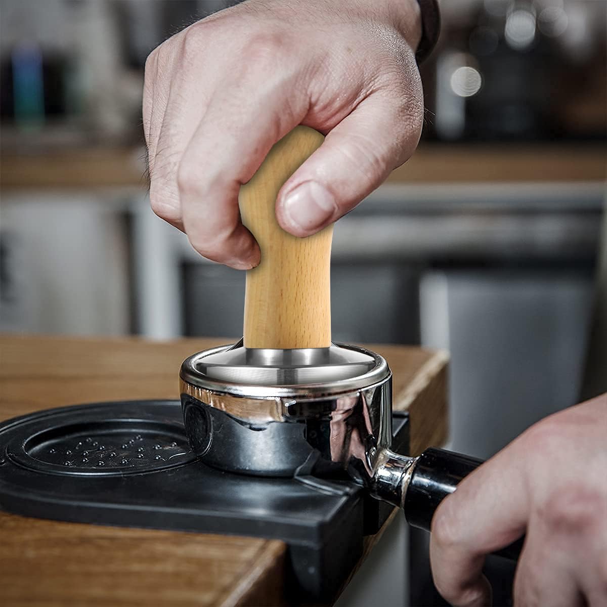 Supvox Espresso Tamper for Barista Coffee with 51mm Metal Base and Ergonomic Wooden Handle