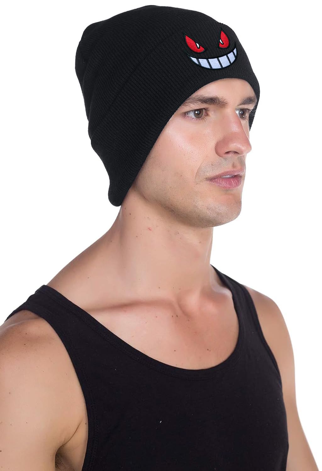 PALAY Winter Beanie Hat for Men and Women with Demon Emoji Embellishment | Soft Acrylic Knit