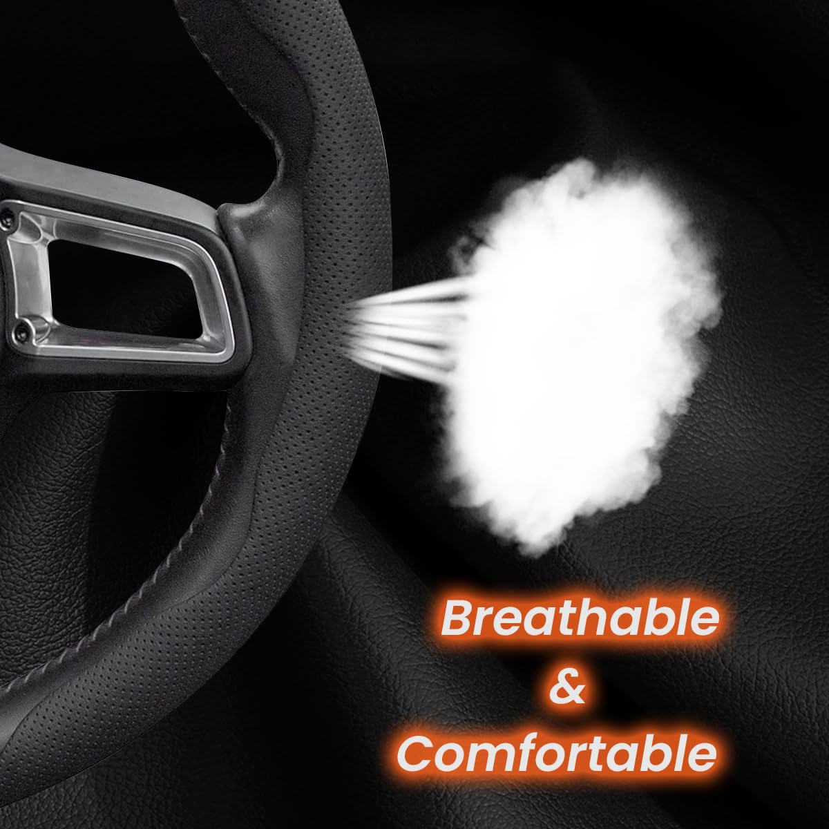 STHIRA Steering Wheel Covers for Car Safety with Partial Grip Design & Black Nappa Leather