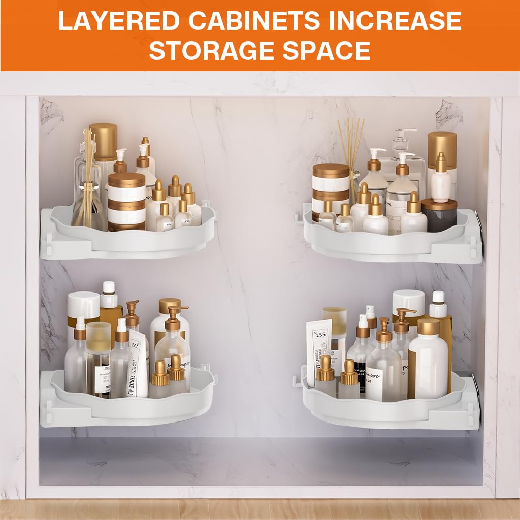 HASTHIP Bathroom Organizer for Corner Storage with No Drill Installation and ABS Shelves | Pack of 2 Space Saver for Modern Washroom Décor