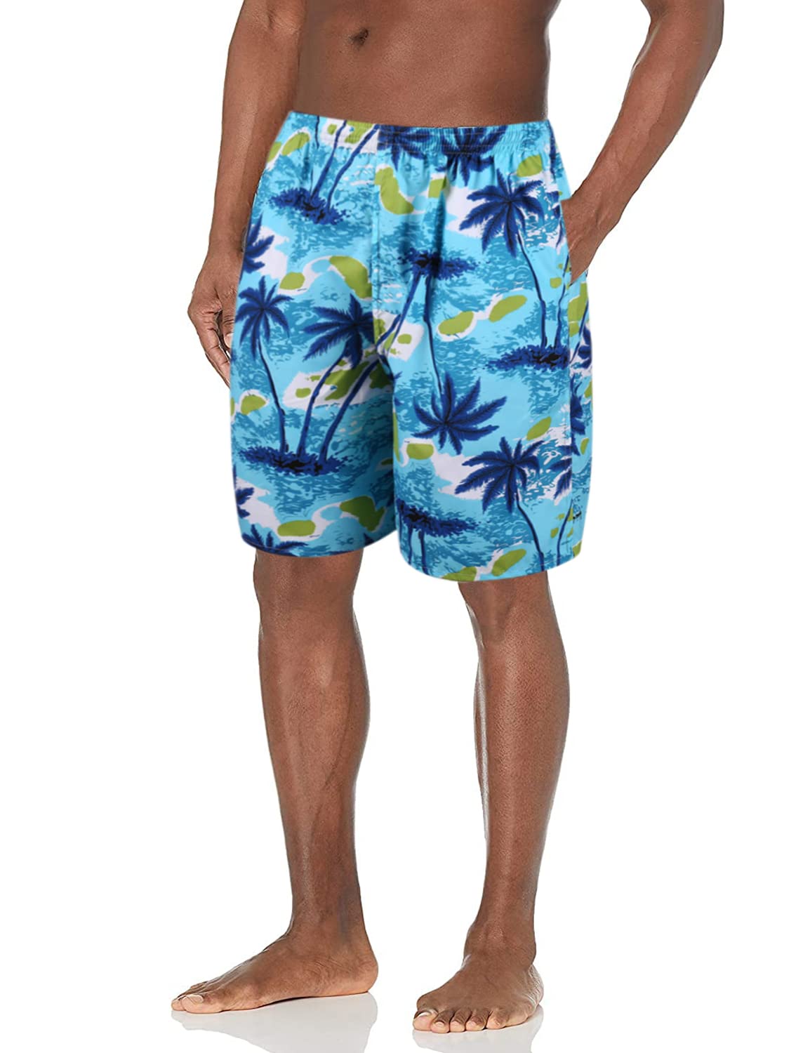 GUSTAVE® Swimming Trunk for Men Beach Board Shorts Swimwear, Quick Dry Bathing Suits Holiday Shorts, Coconut Tree Print Men's Swim Trunks - Elastic Drawstring Closure Blue