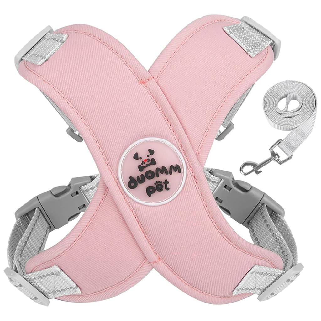 Qpets® Dog Harness Pink, V Neck Dog Leash Set for Big Medium Dog, Ajustable Dog Harness, Dog Vest Harness with Leash, Safe Reflective Strap Dog Belt (Suitable for 10-16 kg)