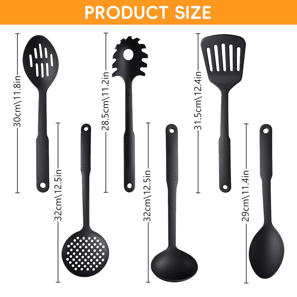 Supvox® 6Pcs Nylon Kitchen Utensils Set - Non-Stick Cooking Utensils Set 410°F Heat Resistant, Spatula Slotted Turner Soup Scoop Flat Spatula Fish Spatula Set Kitchen Gadgets Accessories for Cookware