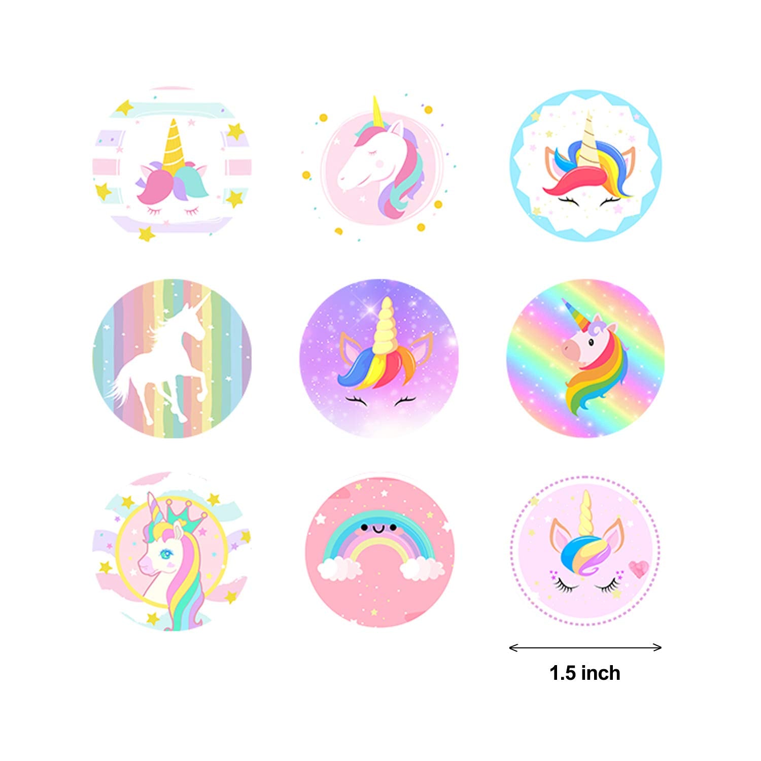 ELEPHANTBOAT Unicorn Stickers for Laptops and Water Bottles with 500pcs 1.5in Waterproof Vinyl | 9 Designs for Kids and Party Gifts