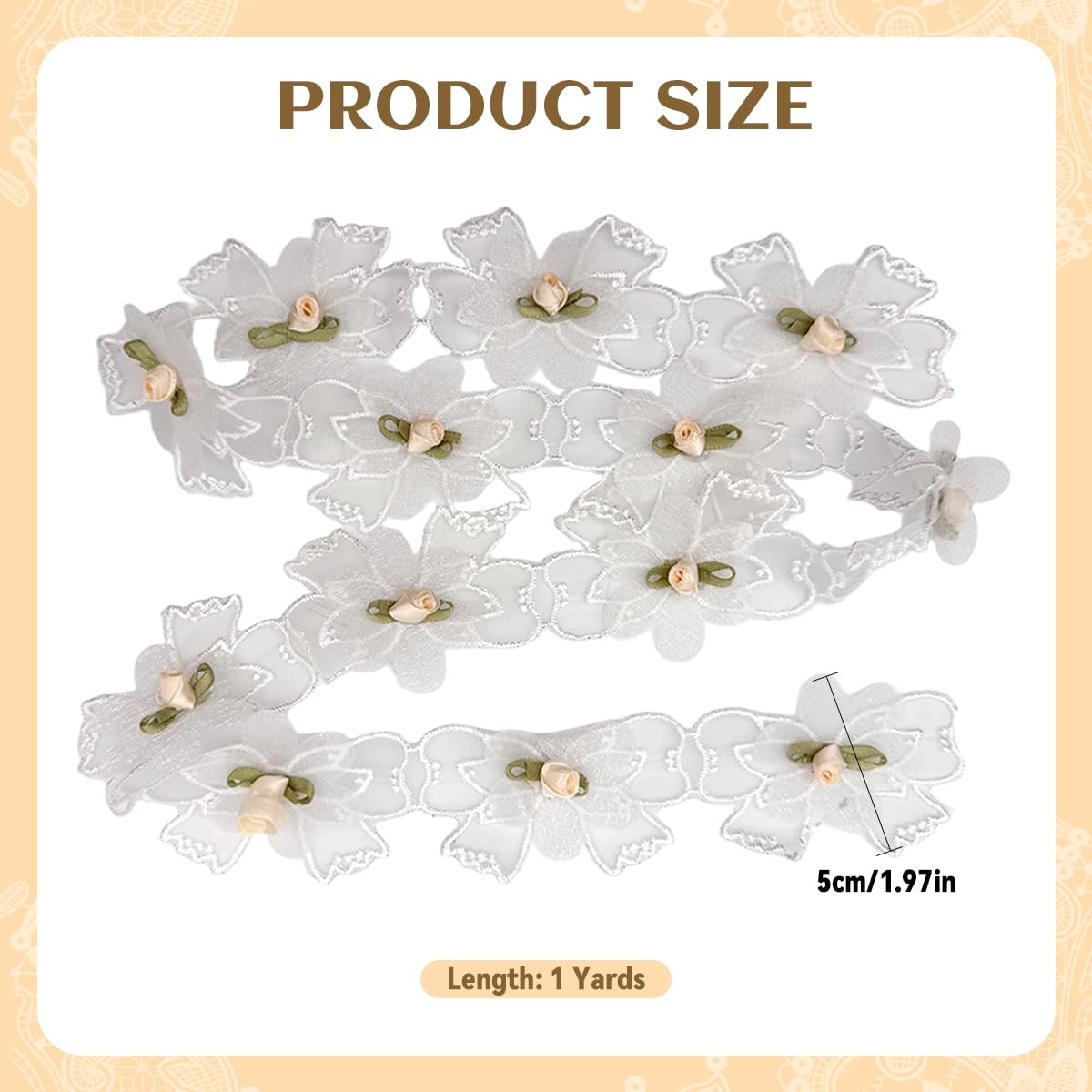HASTHIP Lace Ribbon Trim for DIY Crafts featuring Floral Bow Design 5.5 cm Width | White 1 Yard 3 PCS