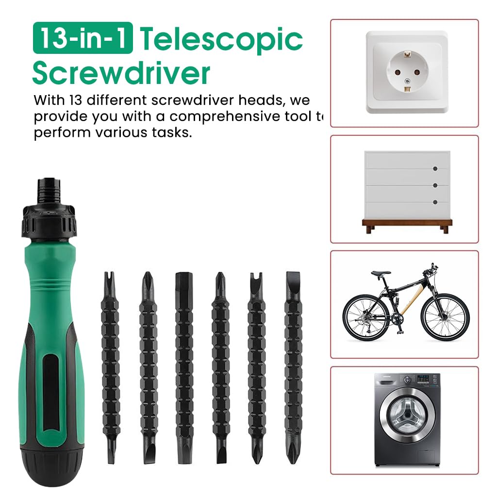 Serplex® 13 in 1 Screwdriver Tool Set with 6 Dual Head Retractable Screwdriver Bits Magnetic Bit Design Cordless Multi-Purpose Screwdriver Portable Screw Driver Set Kit Screw Driver Tool