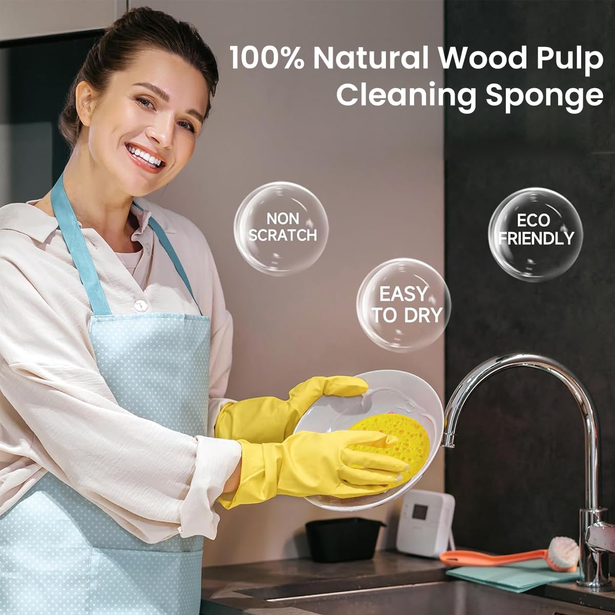 HASTHIP Kitchen Sponge Scrubber Pads for Pots and Dishes 6Pcs featuring No Mark Cleaning | Multi Color Reusable Scrubbing Pads