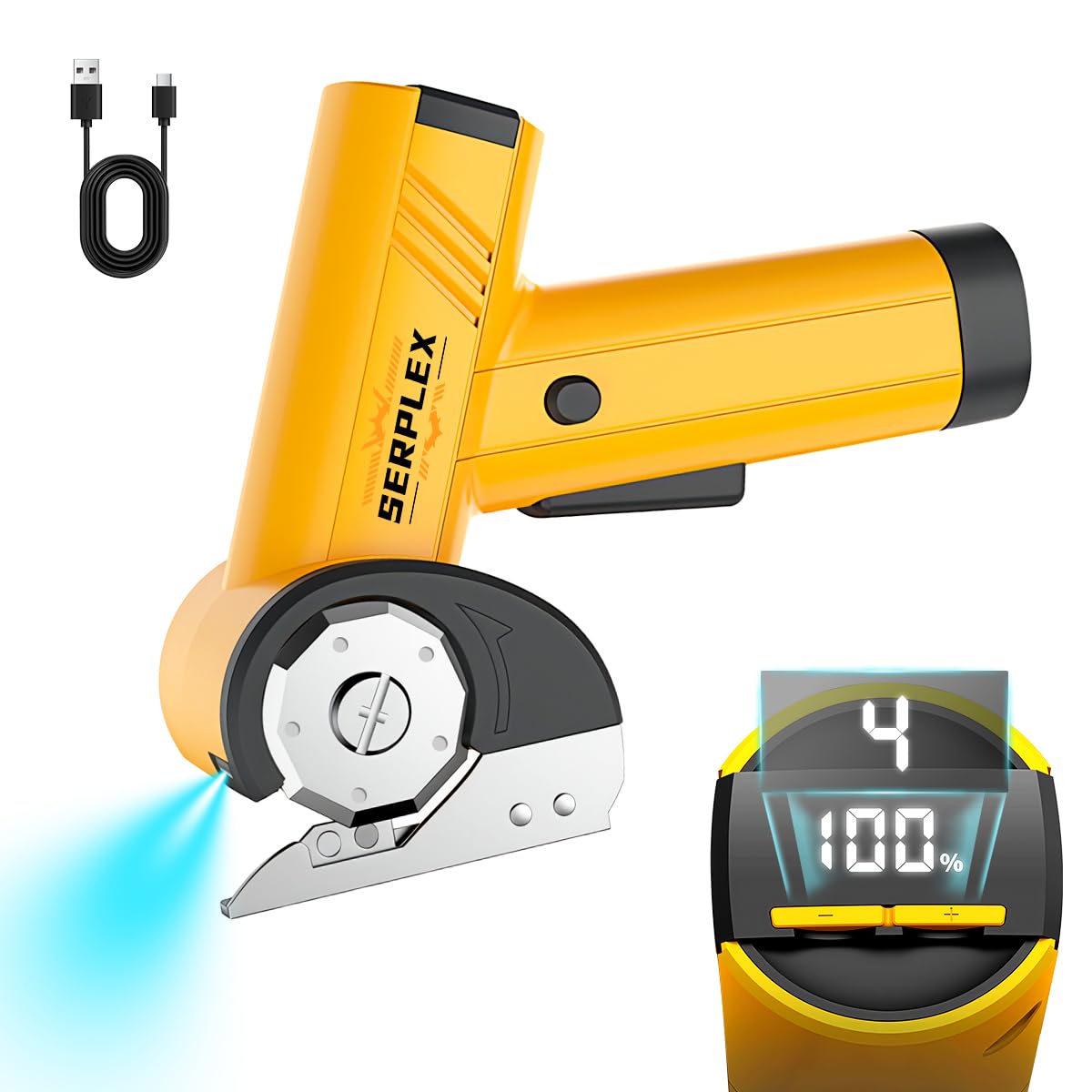 [Second-hand]ELEPHANTBOAT@ Cordless Electric Scissors with LED Light, 2000mAh USB Rechargeable Power Cutter, 5 Speeds, 11mm Cutting Depth Electric Scissors for Carpet, Cloth, Leather, DIY Sewing & Craft Projects