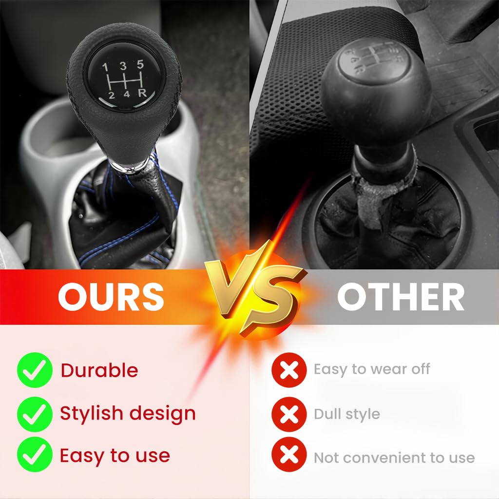 ZIBUYU 5 Speed Car Gear Knob Cover for Manual Vehicles with 9.1x5.5x2.7 cm Ergonomic Design | Black Leather