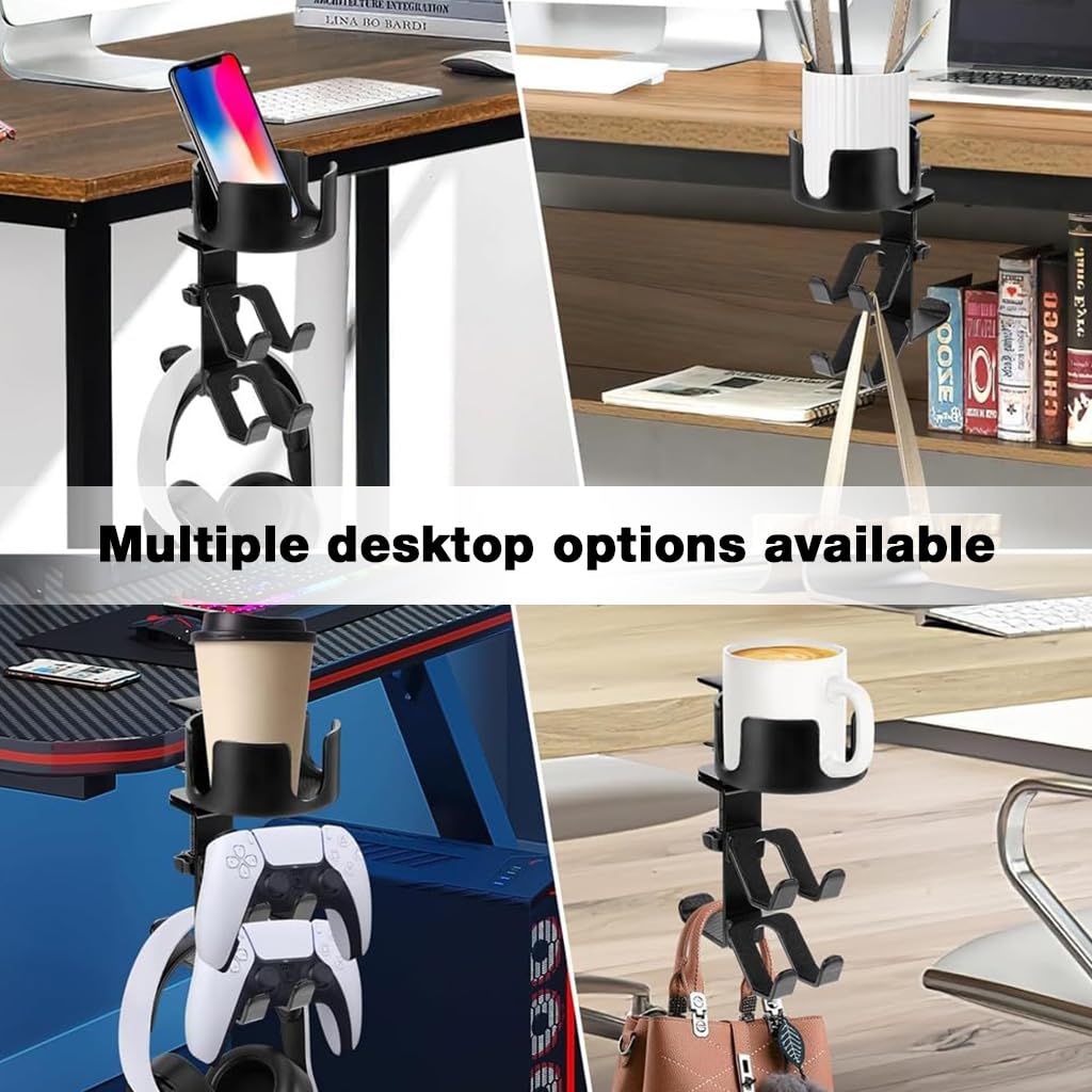 ZORBES Desk Headphone Stand for Gamers with 360° Rotating Cup Holder and Dual Controller Rack