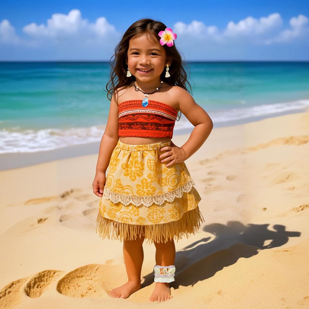 Zibuyu Moana Princess Necklace Set for Girls featuring 4 pcs jewelry & flower clip
