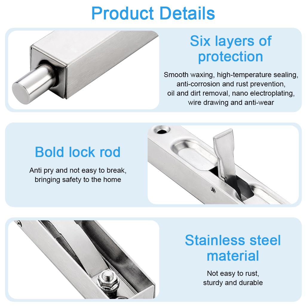 Serplex Flush Bolt for Double Door featuring 6 in Spring Loaded Push Lever | 304 Stainless Steel