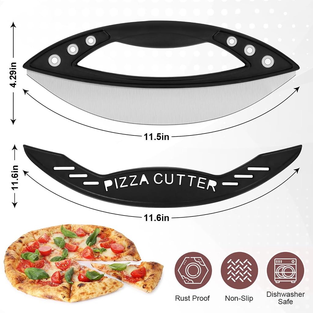 12 inch Pizza Cutter Rocker Blade for Effortless Slicing with Cover and Stainless Steel Build