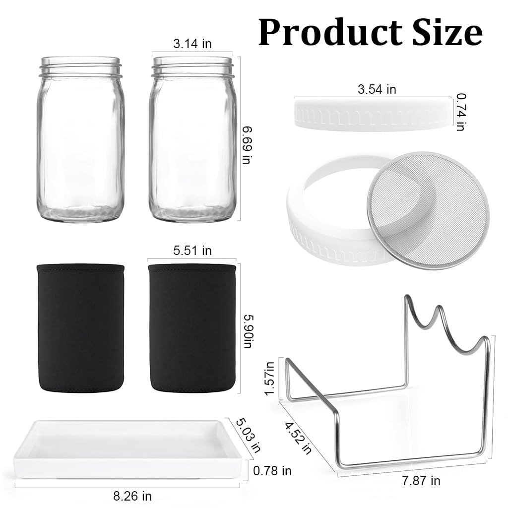 HASTHIP Seed Sprouting Jar Kit for Homemade Bean Sprouts featuring 32oz Glass Jar with Mesh Lid and Stainless Steel Stand | Includes Light Shield Sleeve