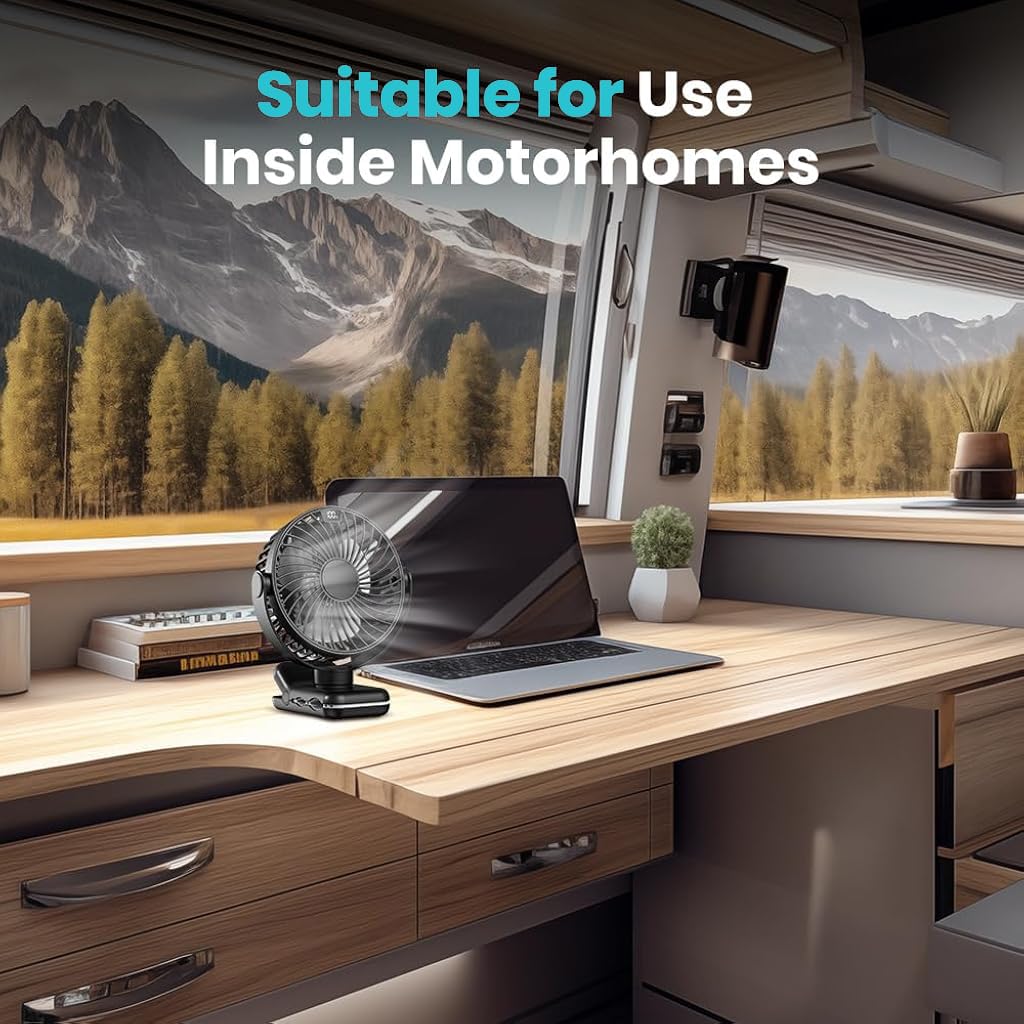 Verilux USB Desk Fan for Stroller and Desk with 5000mAh Battery featuring Clip and 4 Speeds