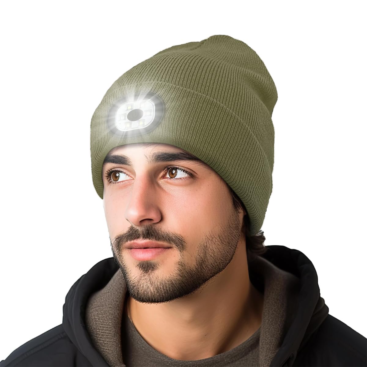 PALAY Beanie Cap for Night Running with USB Rechargeable LED Lamp and Soft Fleece Knit | Green