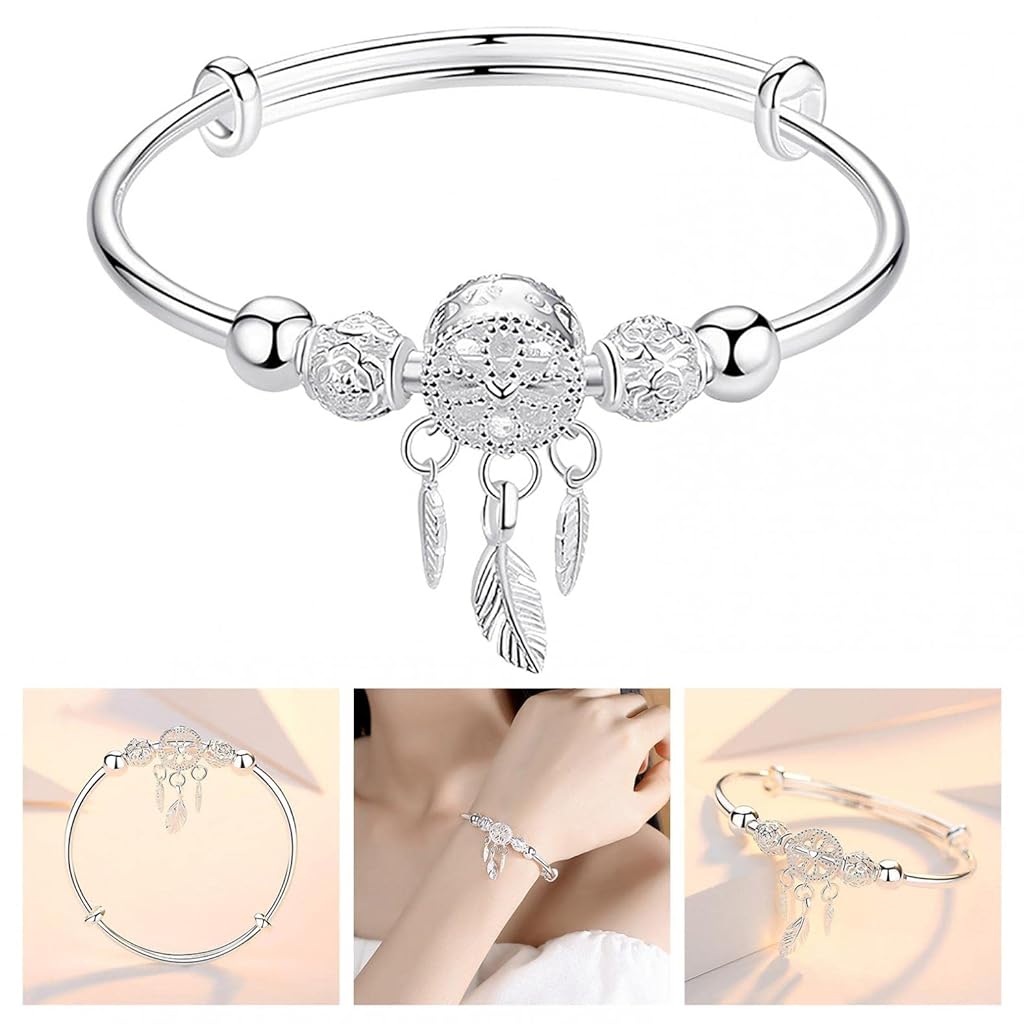 SANNIDHI® Silver Bracelet for Women Creative Dreamcatcher Electroplate Bracelet,Adjustable Size,Fashion Stylish Jewelry Bracelet for Girls, With Gift Box