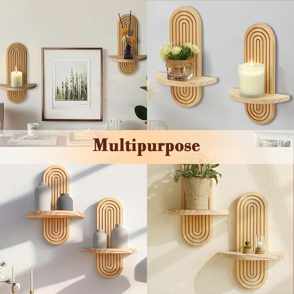 HASTHIP Wall Hanging Candle Shelf for Rustic Décor with Oblong Design and Wooden Grain | Pack of 2 7.79x11.8 in