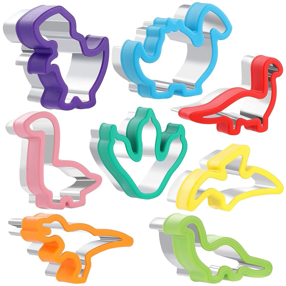 HASTHIP Dinosaur Cookie Cutters Set for Baking and DIY with 8 Shapes Stainless Steel | Kids Party Supplies