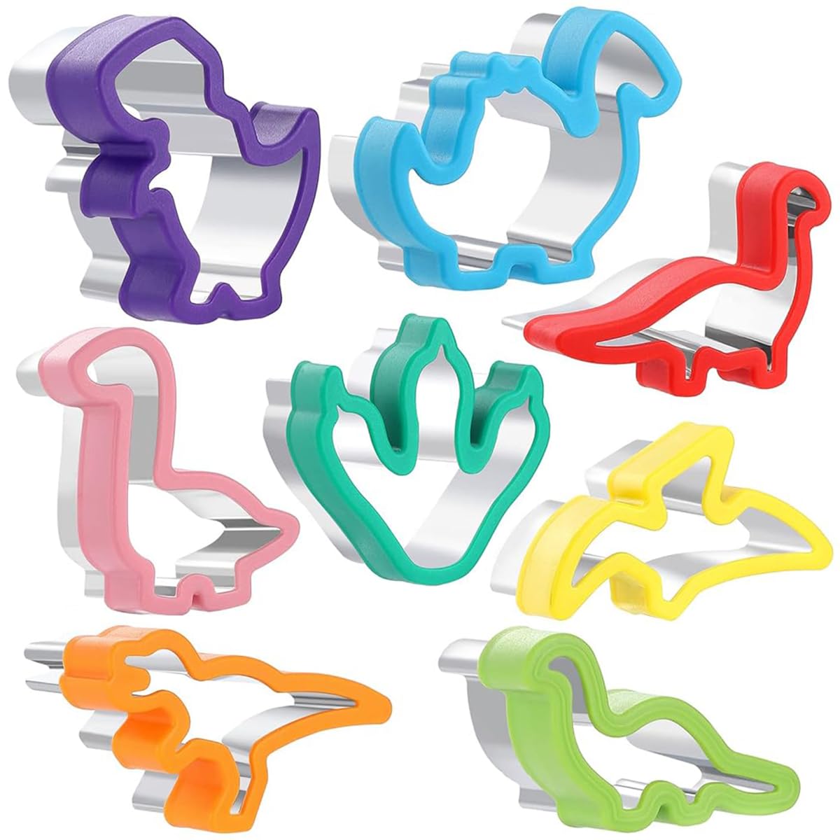 HASTHIP® 8Pcs Dinosaur Cookie Cutters Set Stainless Steel Cookie Cutter Mold Fruit Slice Mold Cake Molds for DIY, Kitchen, Baking, Kids Dinosaur Theme Birthday Party Supplies Favors