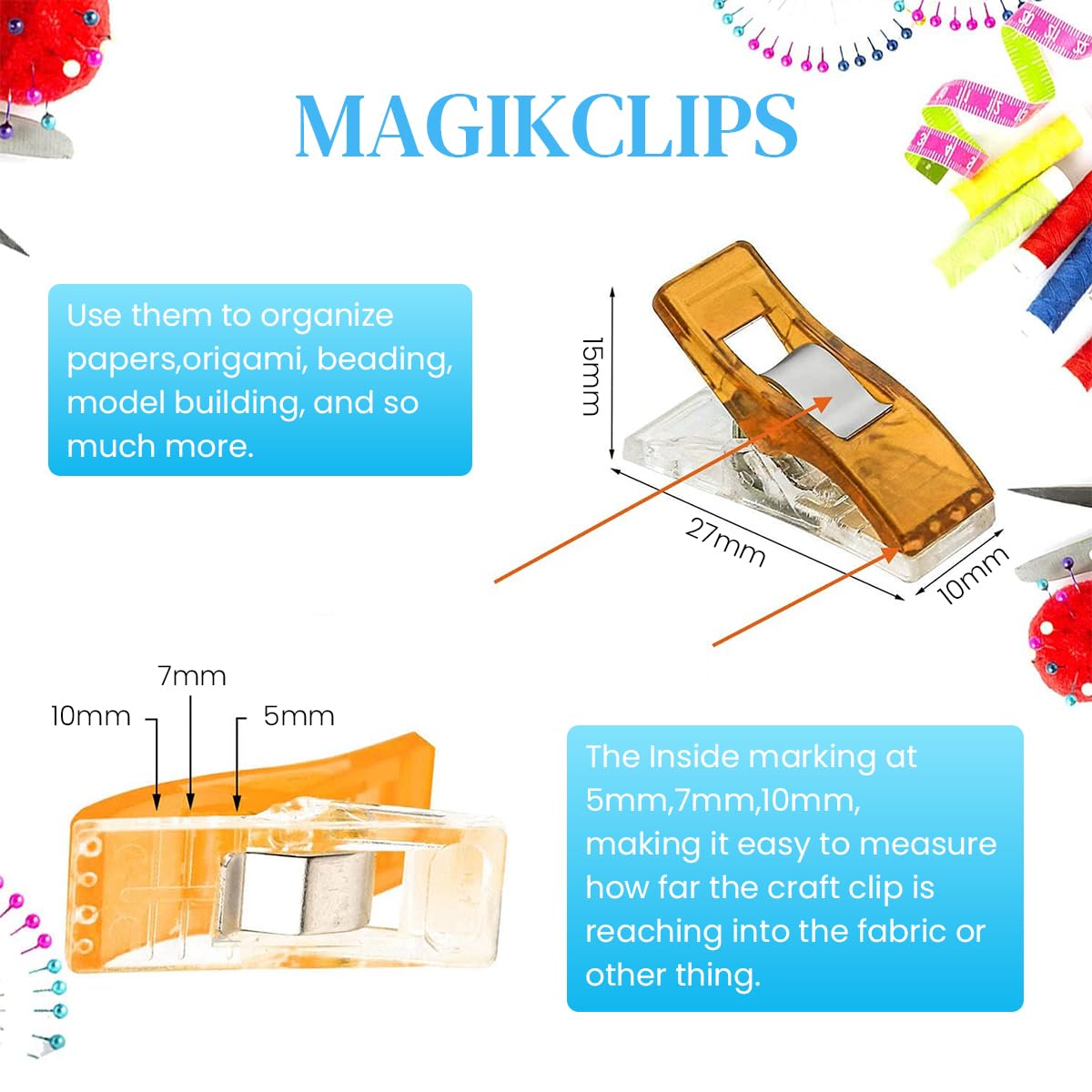 HASTHIP Sewing Clips for Fabric and Quilting 50 Pcs featuring Flat Base Spring Clip Design