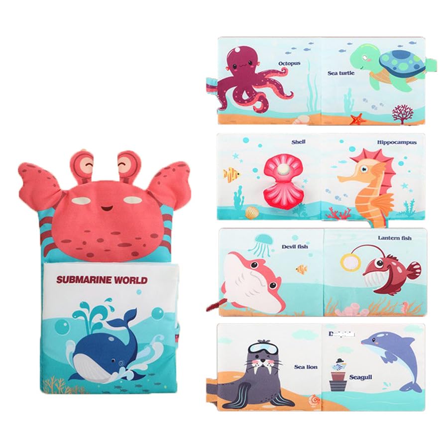 SNOWIE SOFT® 3D Hand Puppet Cloth Book Toys for 6 Month Old Baby, Nontoxic Sensory Books for Babies 6-12 Months with High Contrast Montessori Visual Stimulation Washable Fabric Books for Toddler