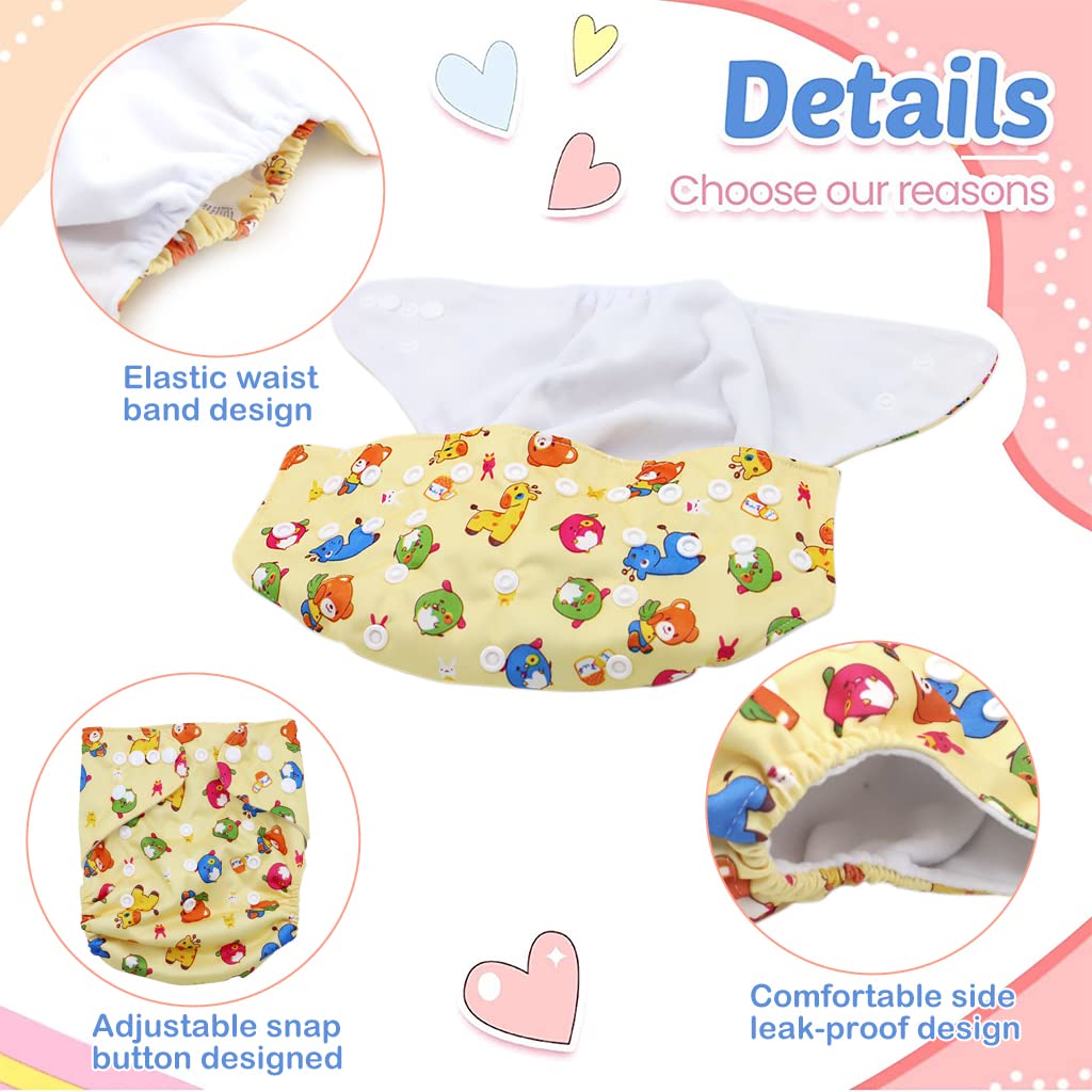 SNOWIE SOFT Cloth Diapers for 0–3 Yrs with Adjustable Snap Buttons and 6 Bamboo Inserts | Reusable Waterproof Nappies for Infants to Toddlers
