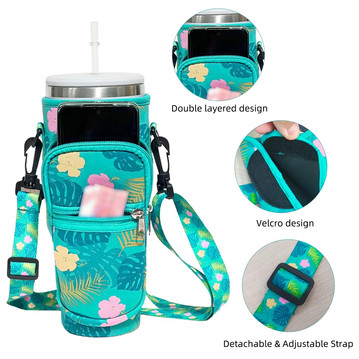 HASTHIP Bottle Carrier Bag for Stanley 40oz Tumbler with Phone Pocket and Neoprene Strap