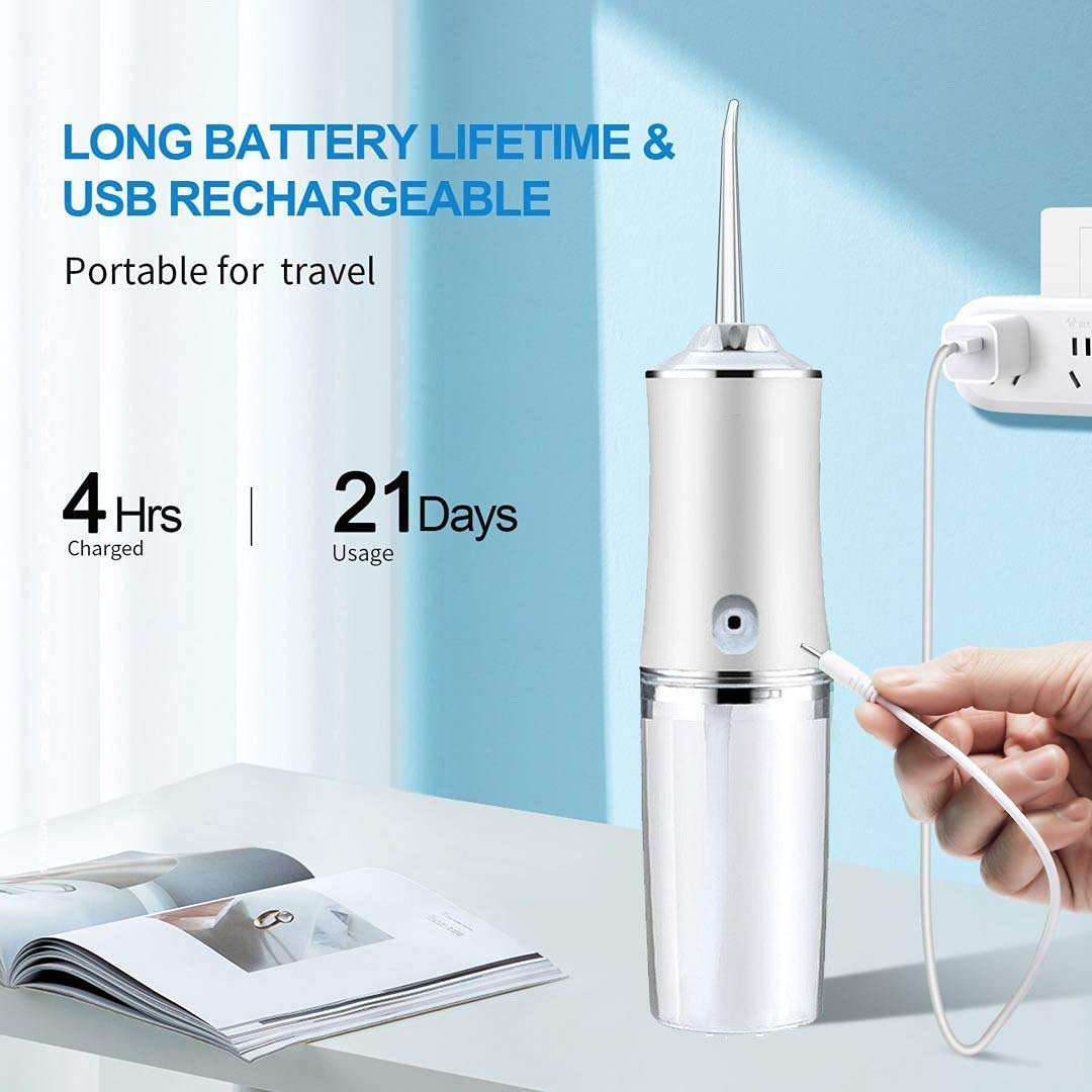 HANNEA Water Dental Flosser for Teeth Cleaning with 3 Modes 4 Jets and 220ml Tank | IPX7 Waterproof Rechargeable Oral Irrigator