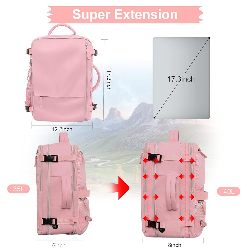 PALAY Laptop Backpack 20L-35L Flight-approved Luggage Shoulder Backpack Dual Handle Design Anti-scratch Travel Backpack Stylish Backpack Women Business Backpack, Pink