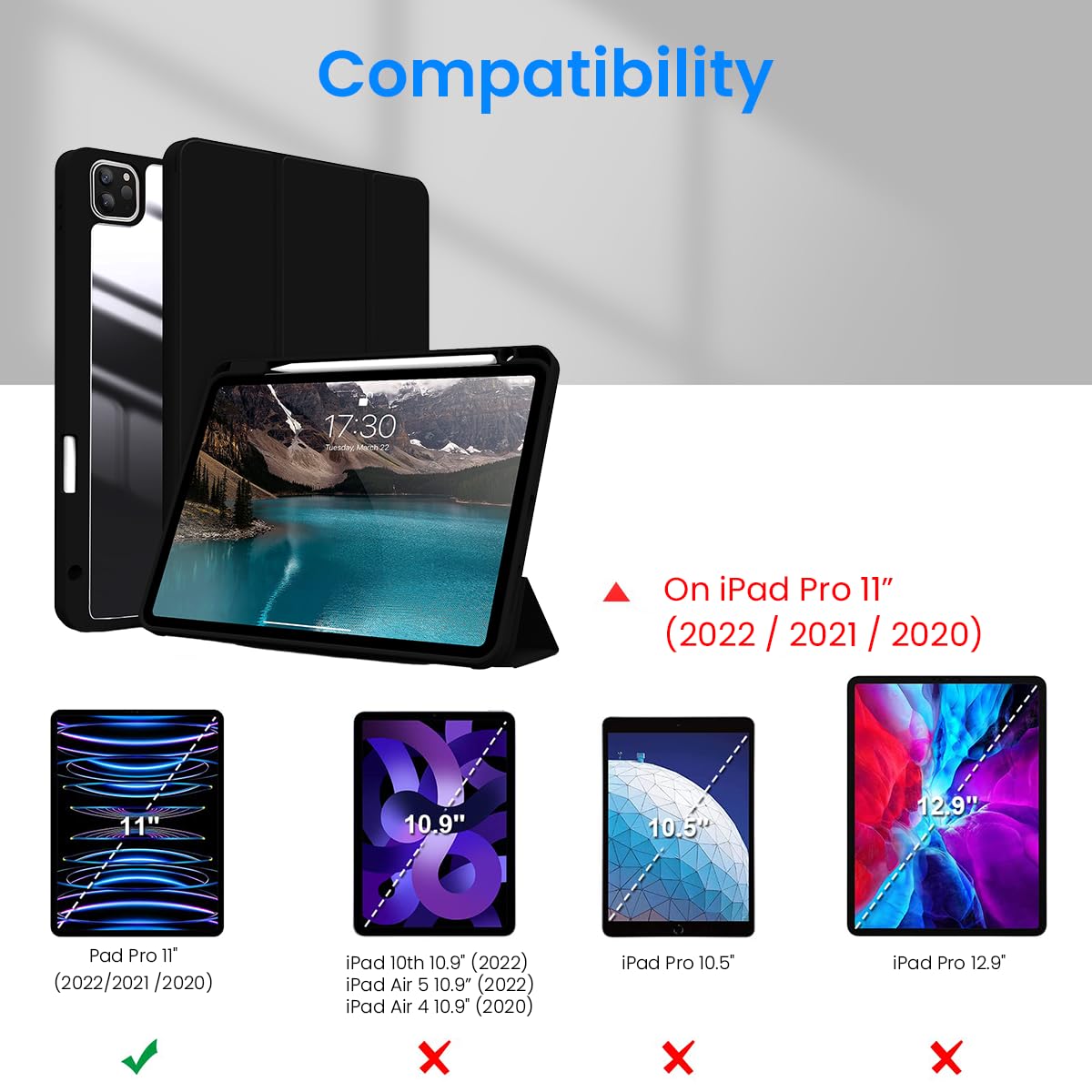 ZORBES iPad Pro 11 Inch Cover with Pencil Holder and Trifold Stand | Transparent TPU Case