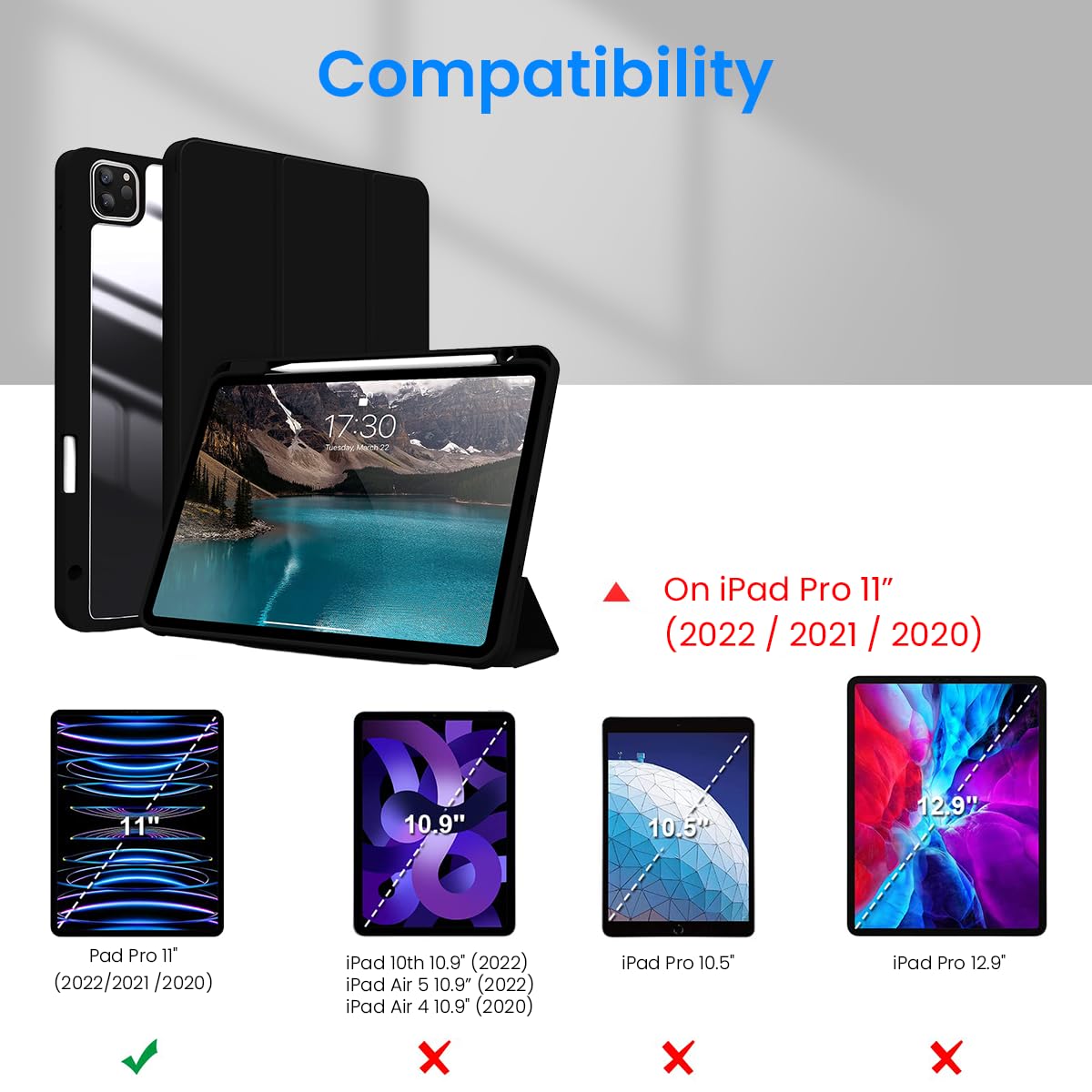 ZORBES® Protective Cover for iPad Pro 11 Inches (2022 2021 2020 2018, 4th 3rd 2nd 1st Generation) 2 in 1 Transparent iPad Cover with Pencil Holder & Folding Stand Ultra Slim Fashion iPad Case